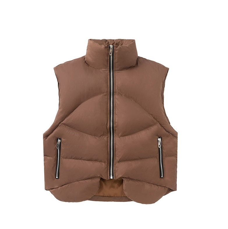 Niche Design Stand Collar Cotton Waistcoat – Short Fit
