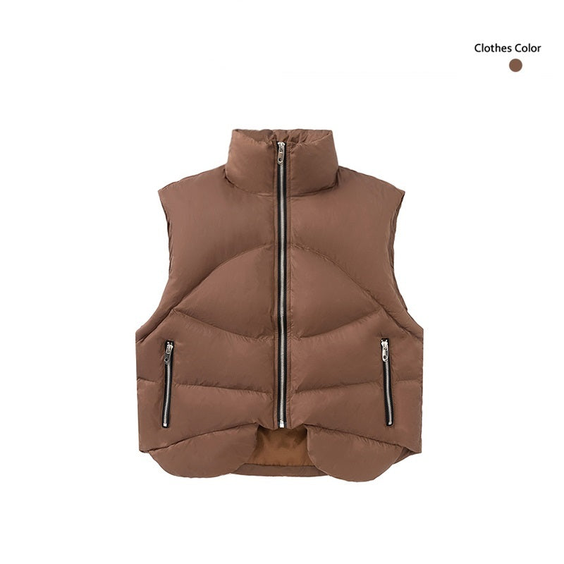 Niche Design Stand Collar Cotton Waistcoat – Short Fit