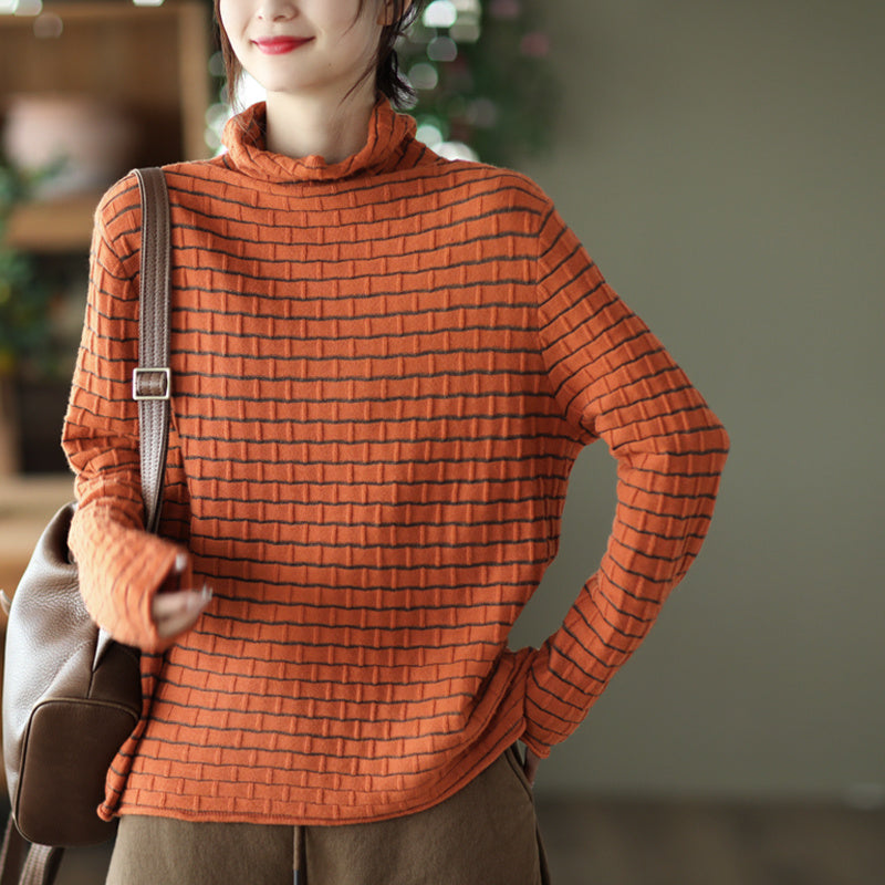 Black High Collar 3D Knit Shirt – Retro Autumn/Winter