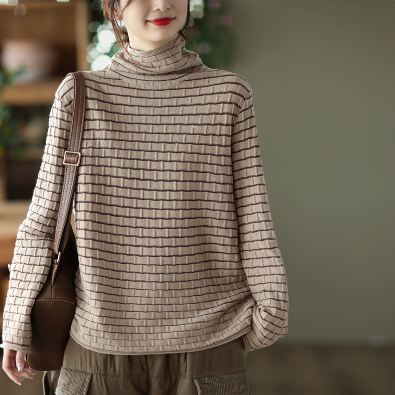 Black High Collar 3D Knit Shirt – Retro Autumn/Winter