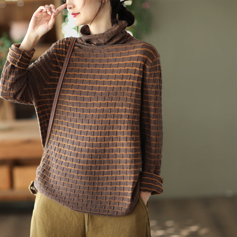 Black High Collar 3D Knit Shirt – Retro Autumn/Winter