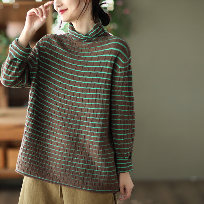 Black High Collar 3D Knit Shirt – Retro Autumn/Winter