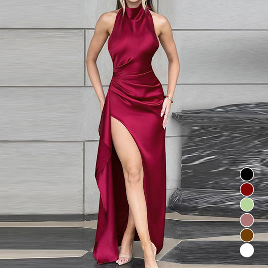 Sexy Slit Lace-up Backless Ruffle Dress