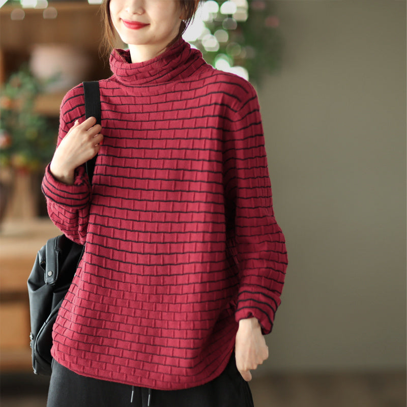Black High Collar 3D Knit Shirt – Retro Autumn/Winter
