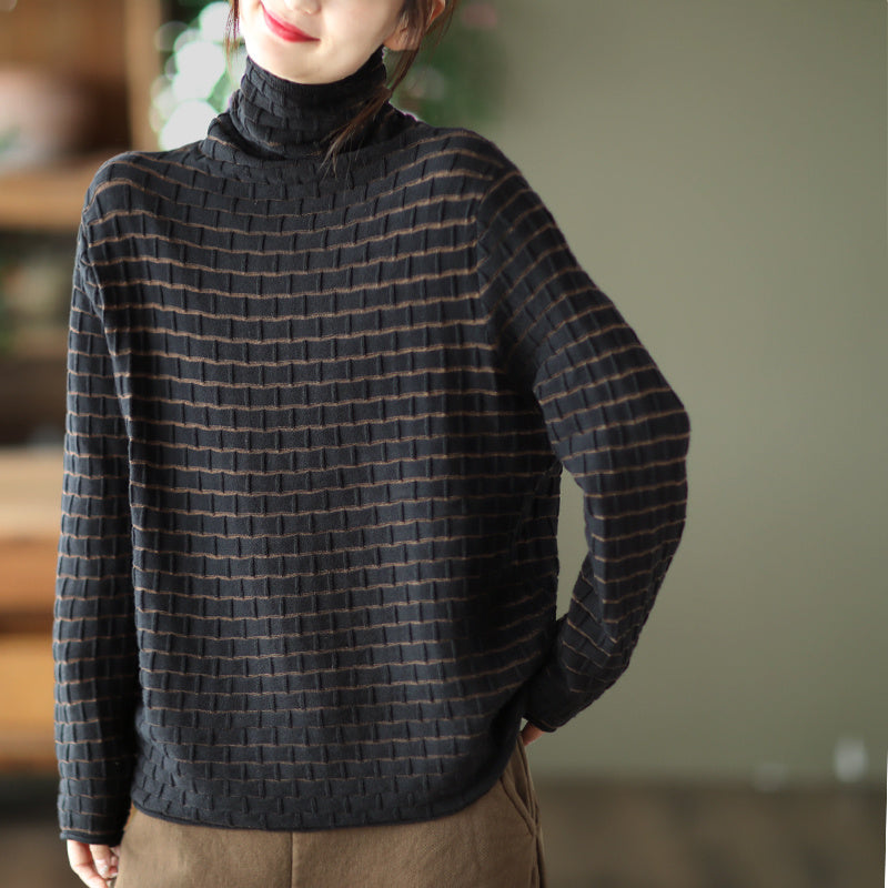 Black High Collar 3D Knit Shirt – Retro Autumn/Winter