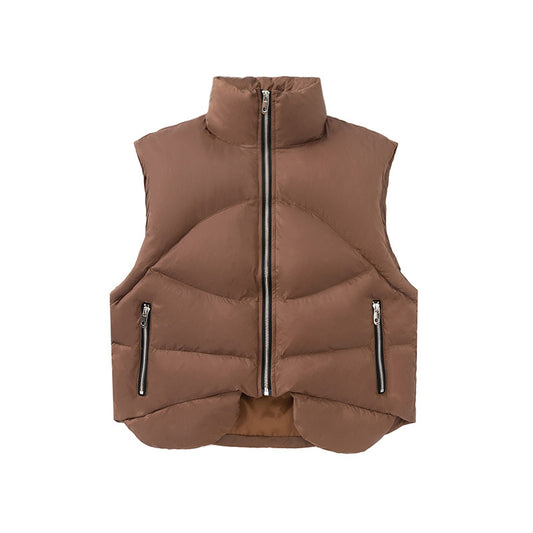 Niche Design Stand Collar Cotton Waistcoat – Short Fit